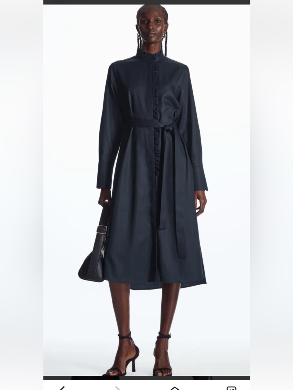COS NAVY BLUE BUTTON UP RUFFLED SHIRT DRESS US SIZE 4.